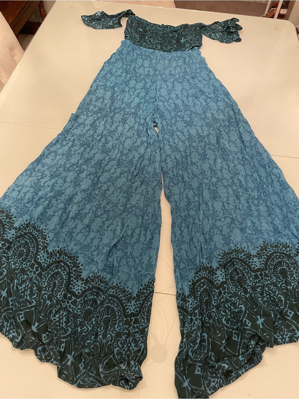 Free People Teal Printed Wide-Leg Jumpsuit